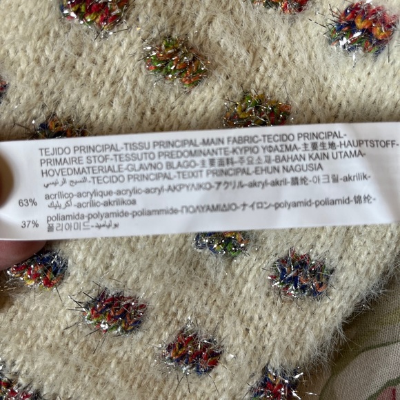 ZARA Size Medium Soft Sweater Ecru Rainbow Glitter Metallic Weave Fancy Knit NEW - Picture 12 of 14